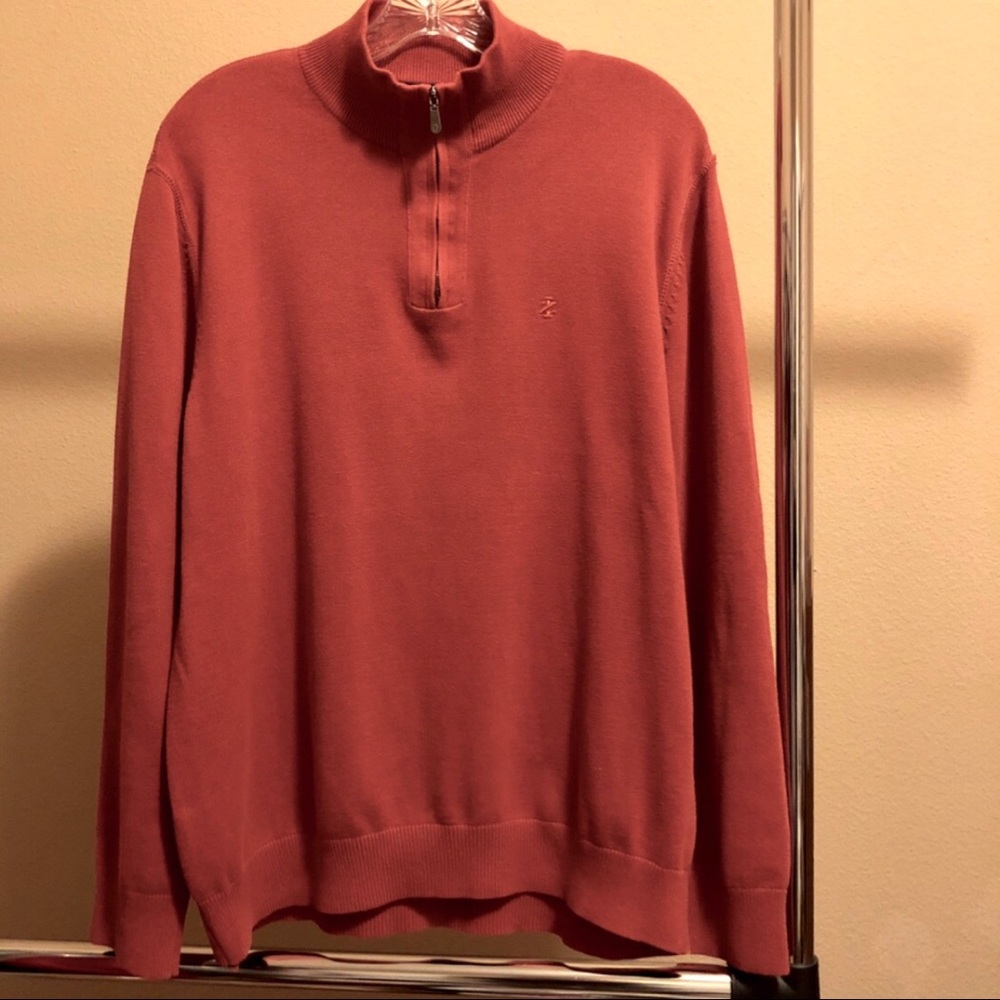 Mens IZOD Knit Quarter Zip Burnt Orange Pullover
